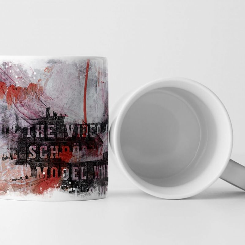 Tasse Geschenk hellgrauer Hintergrund; rot-schwarze Abstraktionen + Aufschrift