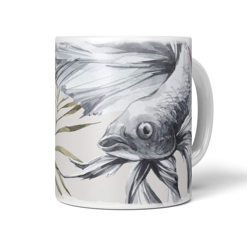 Dekorative Tasse mit schönem Motiv Kampffisch Fisch Wasserfarben Aquarell Kunstvoll