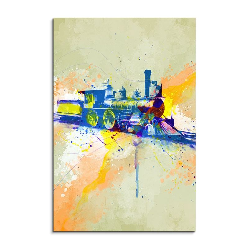 Alte Lokomotive 90x60cm Aquarell Art Leinwandbild