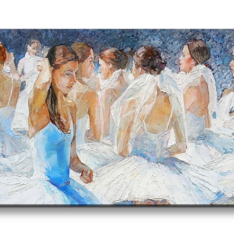 Leinwandbild 120x60cm Ballerina Ballett Junge Frauen weiße Kleider Kunstvoll