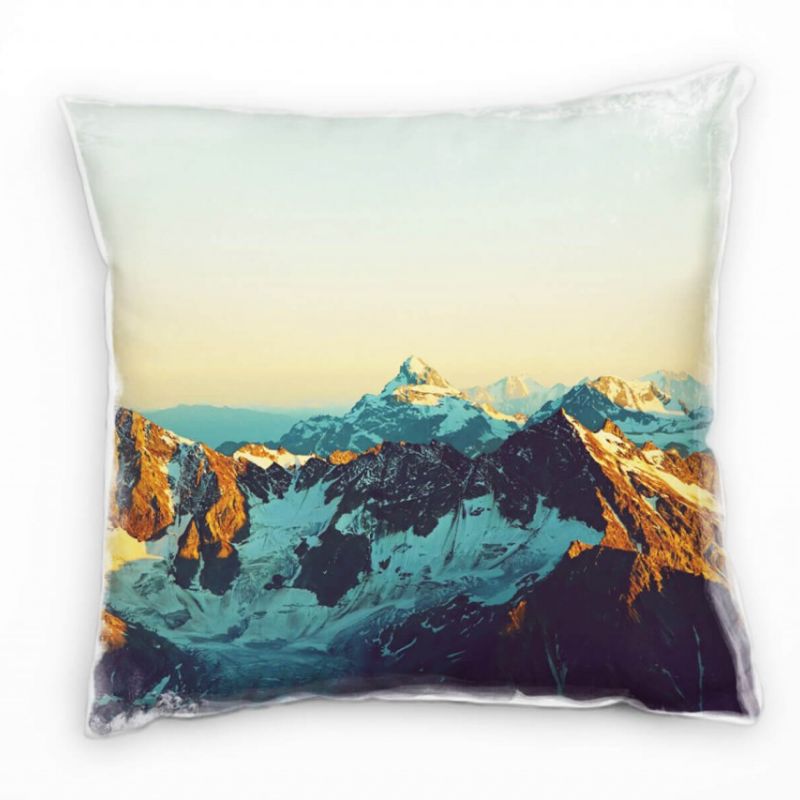 Landschaft, schneebedeckte Berge, blau, orange Deko Kissen 40x40cm für Couch Sofa Lounge Zierkissen