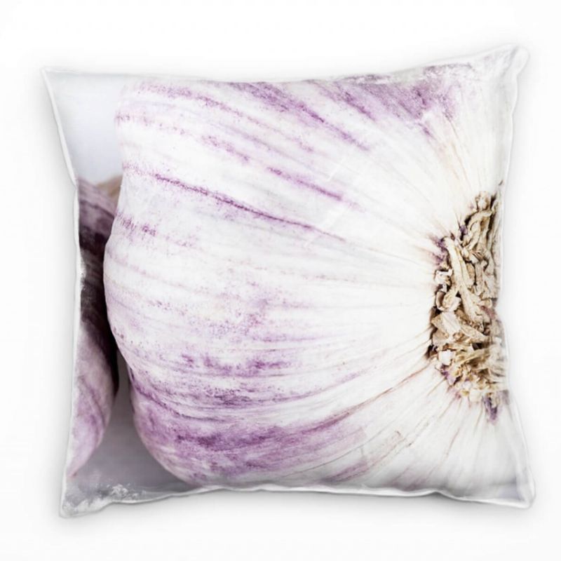 Macro, Knoblauch, weiß, lila Deko Kissen 40x40cm für Couch Sofa Lounge Zierkissen