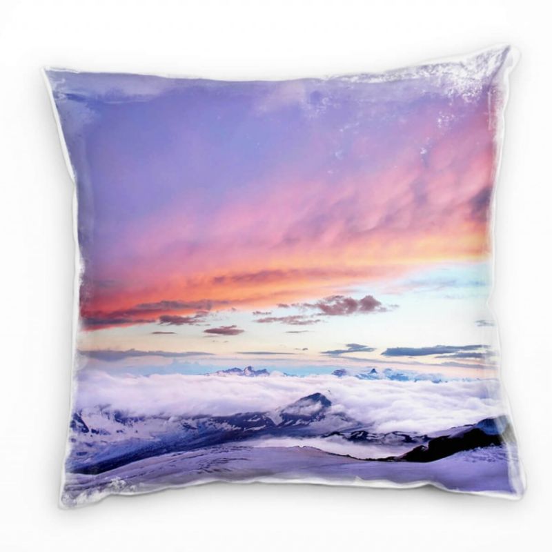 Winter, Berge, Wolken, orange, grau, blau Deko Kissen 40x40cm für Couch Sofa Lounge Zierkissen