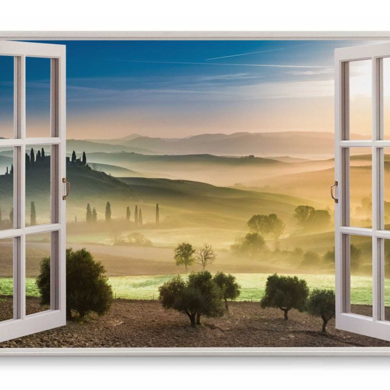 Wandbild 120x80cm Fensterbild Toskana Italien Natur Grün Landschaft Landhaus