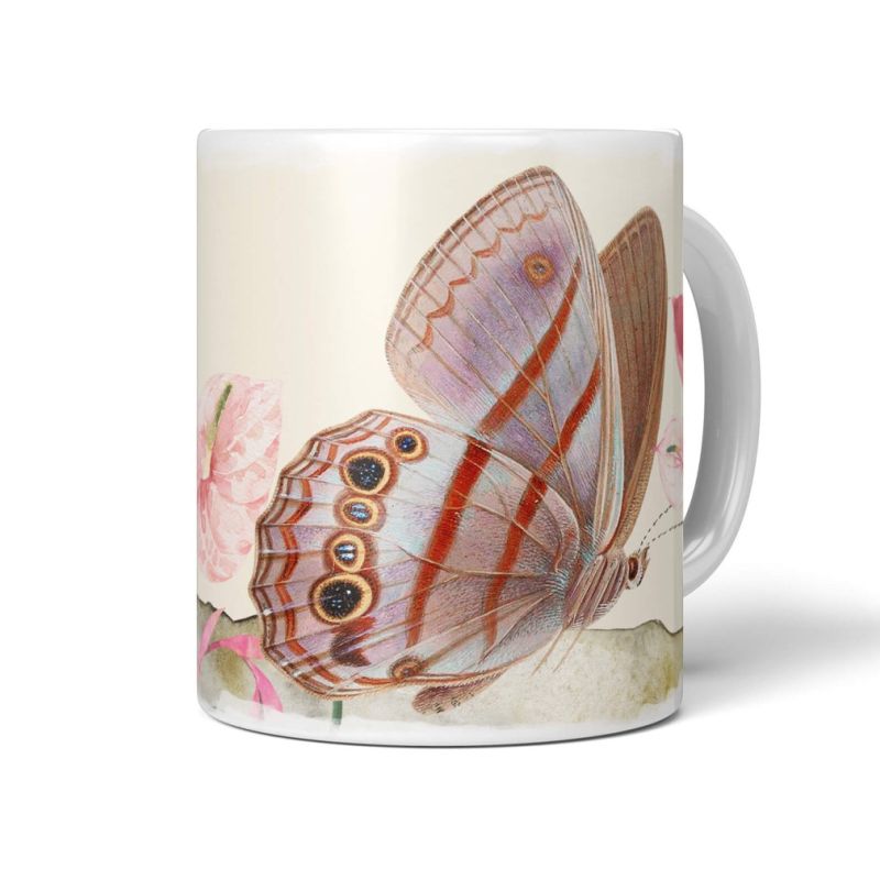 Dekorative Tasse mit schönem Motiv Schmetterling Blumen Vintage Pastelltöne Wasserfarben