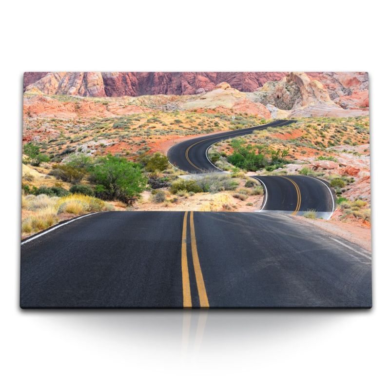 120x80cm Wandbild auf Leinwand Arizona USA Straße Steppe Berge Natur