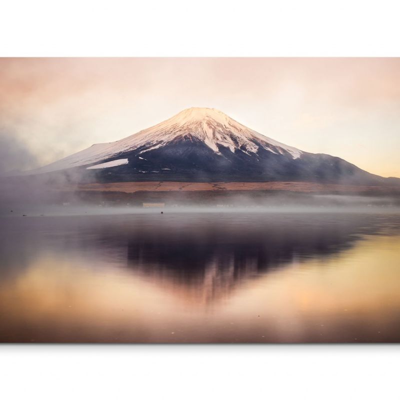 120x80cm Wandbild Fuji Berg See Nebel Spiegelung