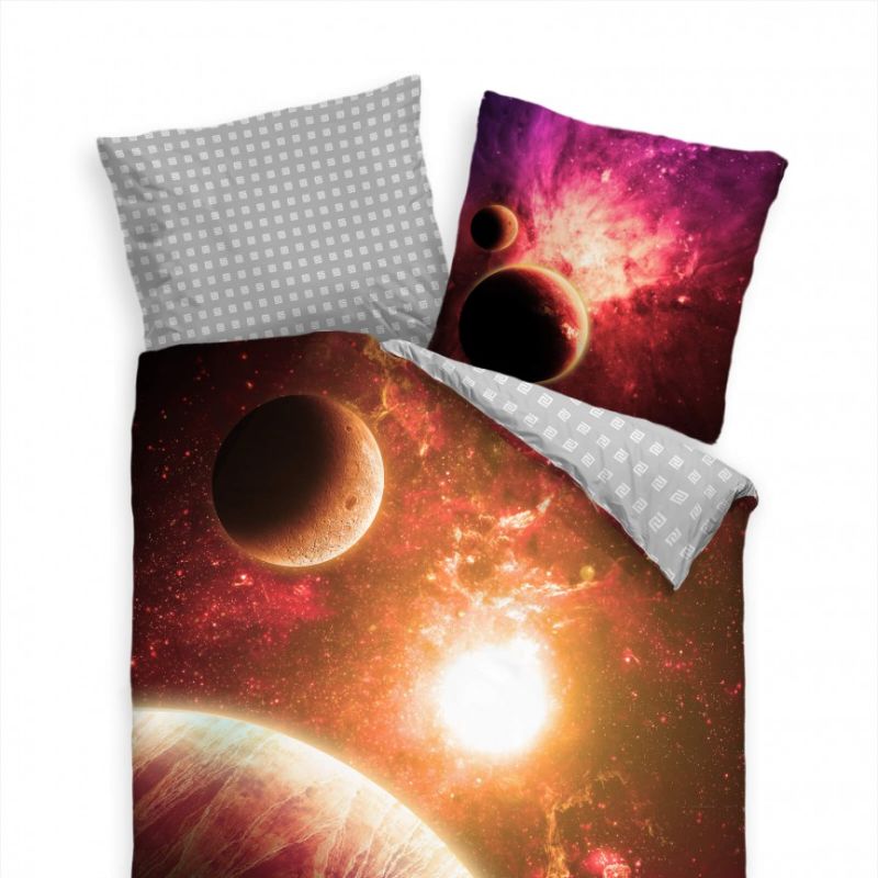 Mond Rot Planet Galaxie Sonne Bettwäsche Set 135×200 cm + 80x80cm  Atmungsaktiv