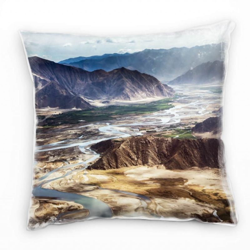 Landschaft, Berge, Fluss, braun Deko Kissen 40x40cm für Couch Sofa Lounge Zierkissen