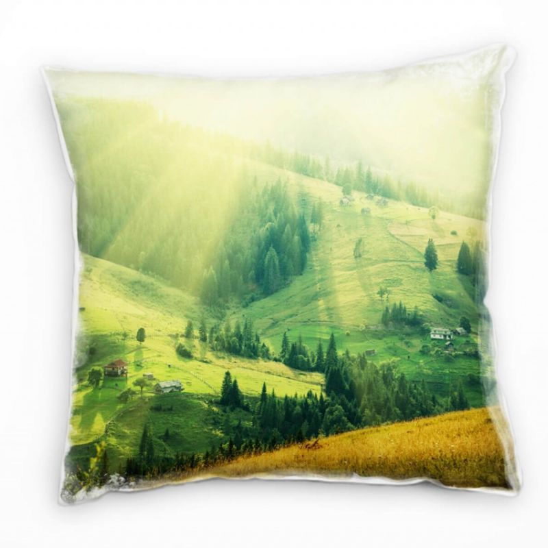 Sommer, Hügel, Wiese, Sonnenschein, grün, gelb Deko Kissen 40x40cm für Couch Sofa Lounge Zierkissen