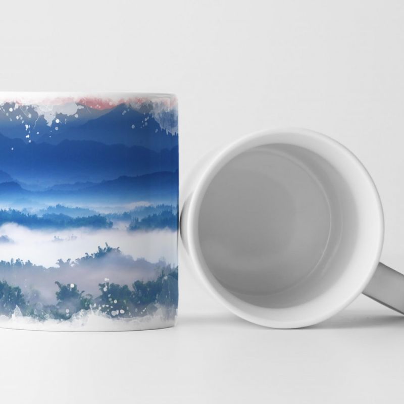 Tasse Geschenk Landschaftsfotografie – Waldnebel und Berge