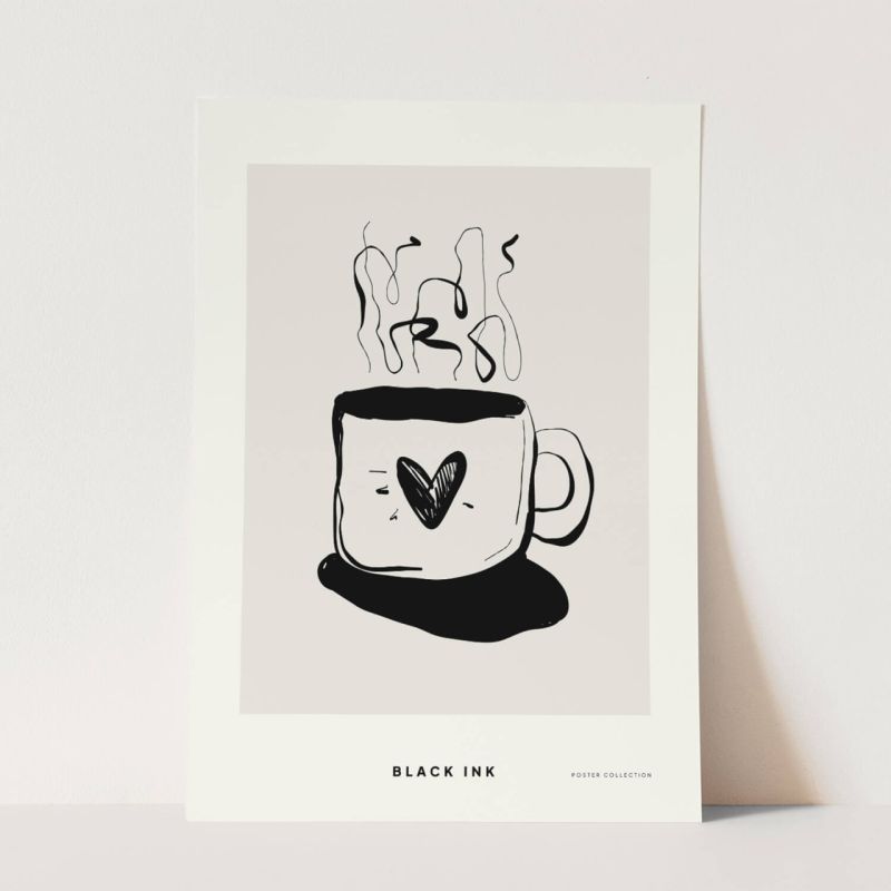 Black Ink dekorative Illustration Modern  Kaffee Tasse Herz