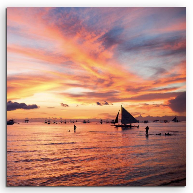 Landschaftsfotografie – Segelboot in Boracay, Philippinen auf Leinwand