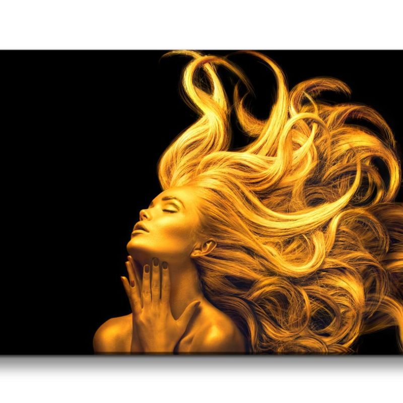 Leinwandbild 120x60cm Model Make-Up goldenes Haar Kunstvoll Fashion Löwin